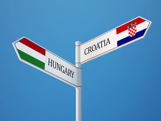 Croatia. Hungary  Sign Flags Concept