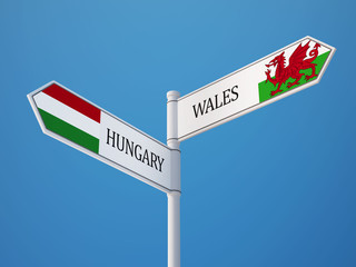 Wales Hungary  Sign Flags Concept