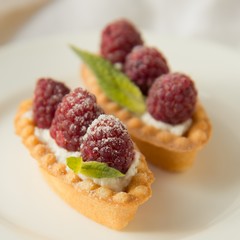 Dessert with cottage cheese and raspberry