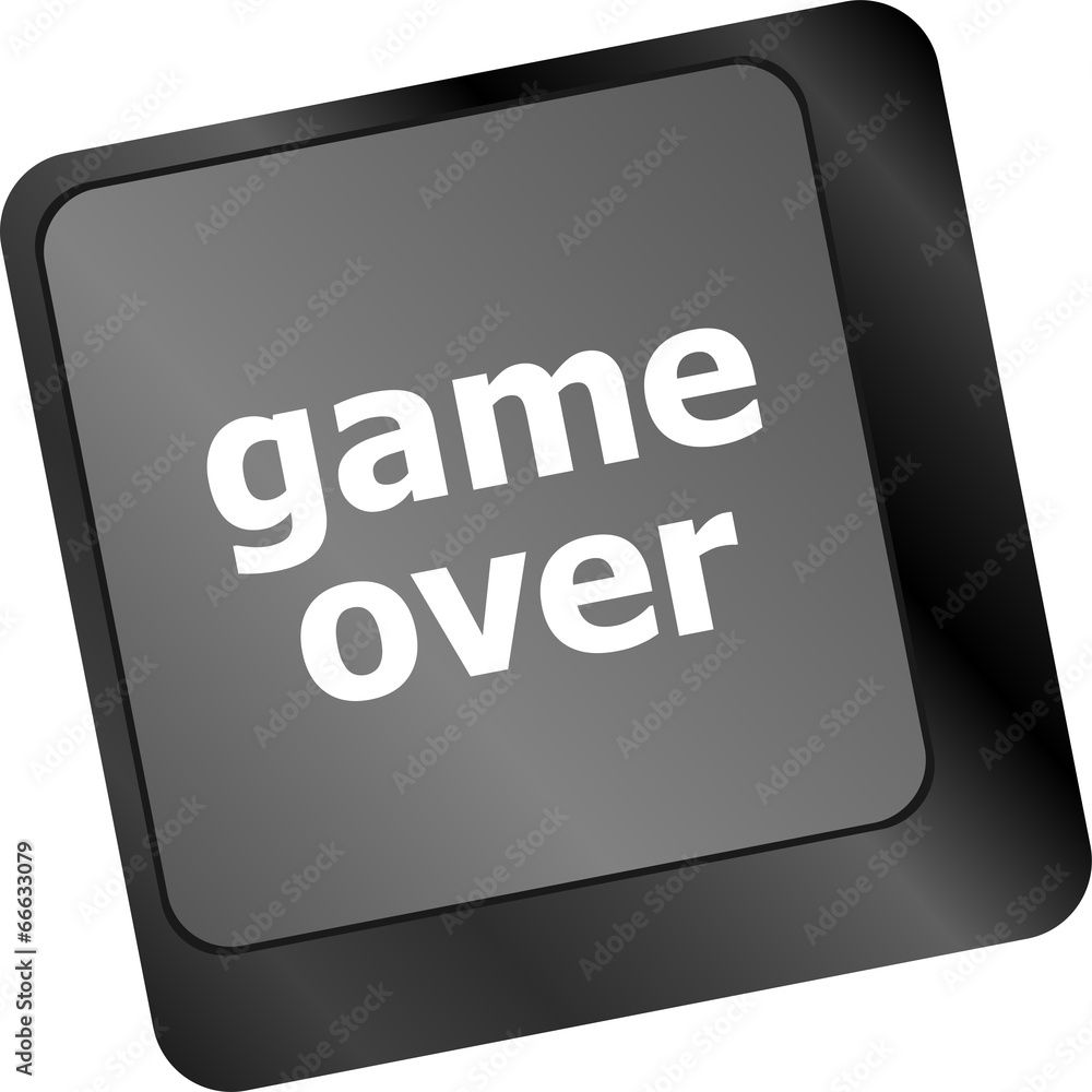 Poster computer keyboard with game over key - technology background