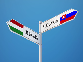 Slovakia Hungary  Sign Flags Concept