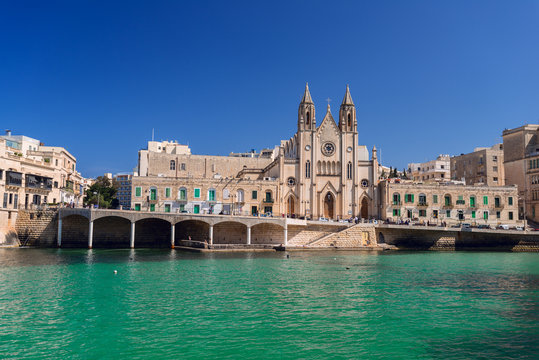 Carmelite Parish Church in Balluta Bay close up