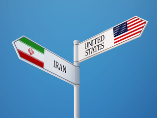 United States Iran  Sign Flags Concept