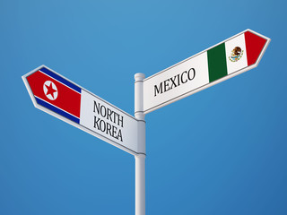 Mexico. North Korea  Sign Flags Concept