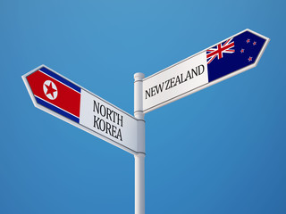 New Zealand North Korea  Sign Flags Concept