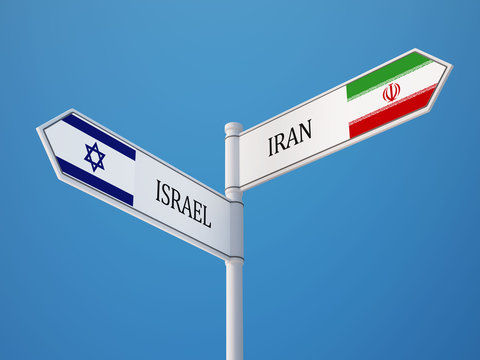 Israel Iran  Sign Flags Concept