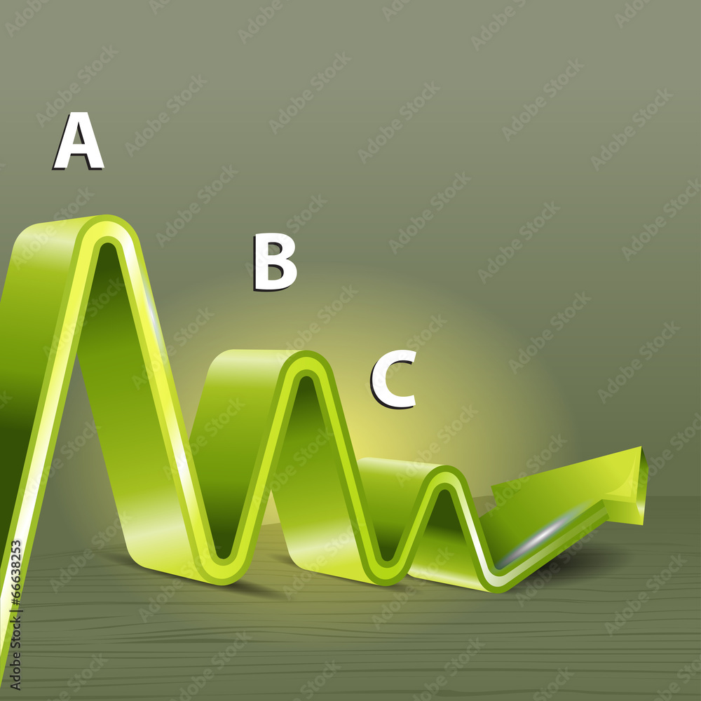 Poster abstract green graph with arrow on wooden table