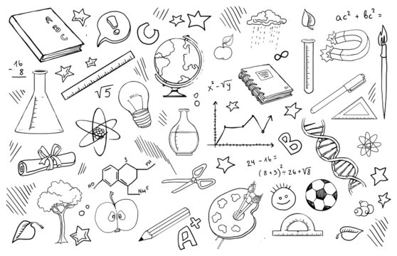 doodle set of school related items