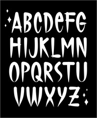 Hand written tattoo style font. Vector alphabet