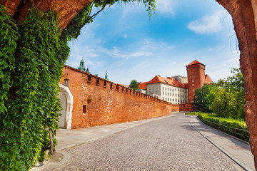 Fototapeta na wymiar Wawel Royal Castle view from the gates