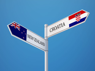 Croatia. New Zealand  Sign Flags Concept