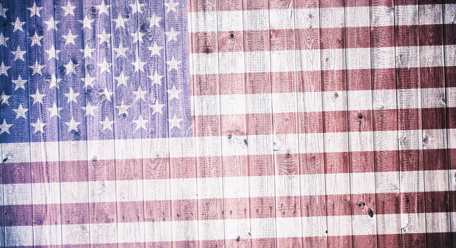 American flag on a wheatered wooden vintage background