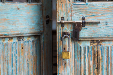 vintage wooden door brass lock