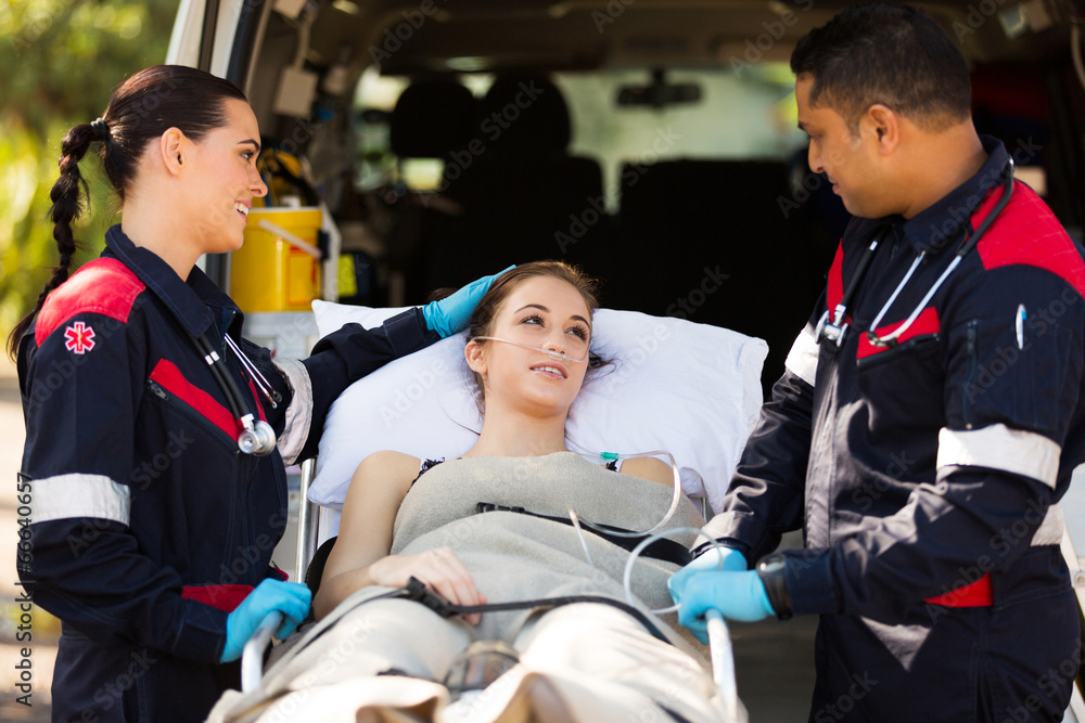 Wall mural friendly paramedic comforting patient