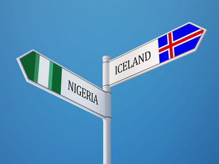 Iceland Nigeria  Sign Flags Concept