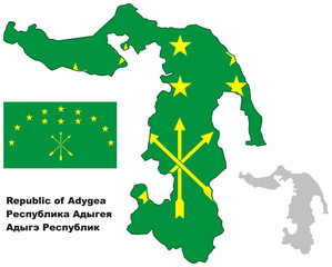 outline map of Adygea with flag