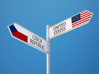 United States Czech Republic  Sign Flags Concept