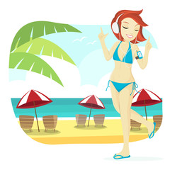 Cute Beach Girl Illustration