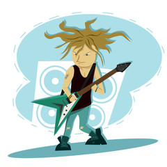 Hardcore guitar long hair player Illustration