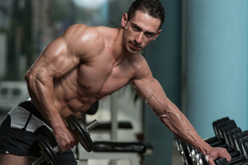 Fototapeta na wymiar Young Man Doing Exercise For Triceps