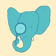 Cute cartoon elephant head with pince-nez, vector illustration