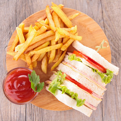 sandwich with french fries and ketchup