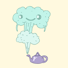 cute cartoon steam from the kettle, vector illustration