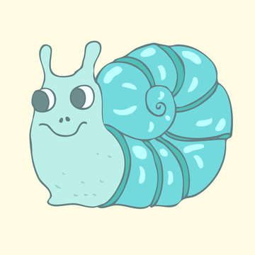 cute cartoon snail, vector illustration, hand drawn