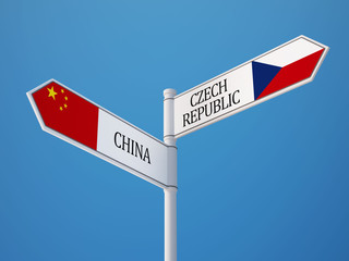 China Czech Republic  Sign Flags Concept