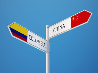 Colombia China  Sign Flags Concept