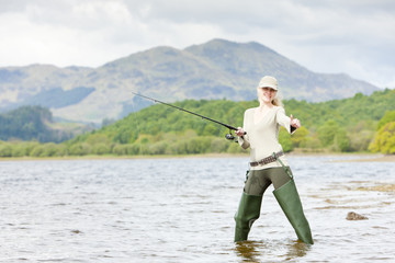 fishing woman, Loch Venachar, Trossachs, Scotland