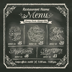 Restaurant Food Menu Design with Chalkboard Background © kraphix