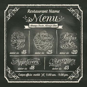 Restaurant Food Menu Design with Chalkboard Background