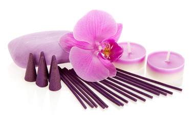 Orchid flower, aromatic set and the soap