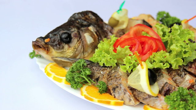 Gefilte fish.Dish of stuffed fish.