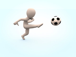 Football. 3D-man strikes ball. Soccer
