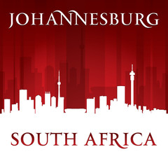 Johannesburg South Africa city skyline silhouette red background