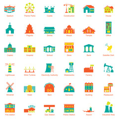 Buildings city icon set