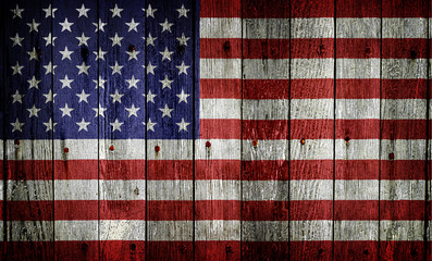 Usa Flag On Wood