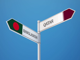 Qatar Bangladesh  Sign Flags Concept