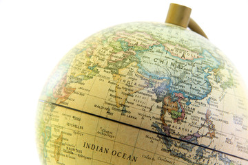 The globe close up, Asia past map on white background