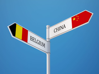 Belgium China  Sign Flags Concept