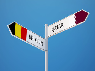 Qatar Belgium  Sign Flags Concept