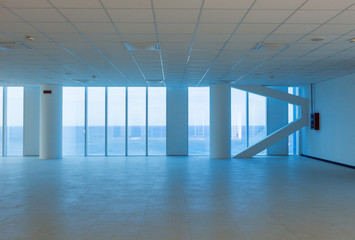 Empty hall with windows, sea view