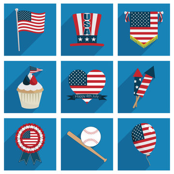 usa blue square icons vector stars and stripes flag clipart decorations isolated on white