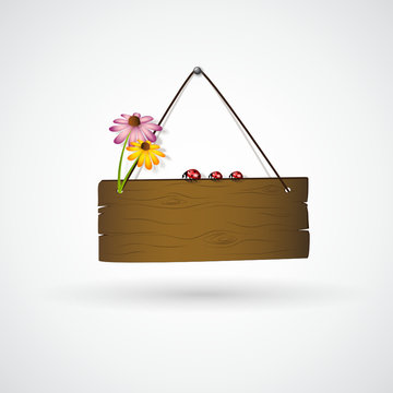 holzschild blumen h&auml;ngend