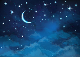 Naklejka na ściany i meble Vector night sky background stars and moon.