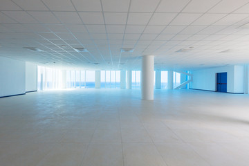 Empty hall with windows, sea view