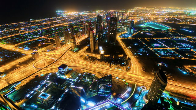 City traffic timelapse at night  in Dubai