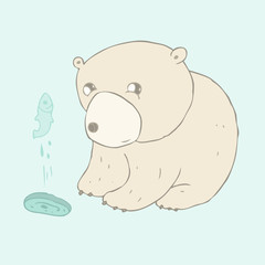 cute bear seated near the hole, vector illustration, hand drawn